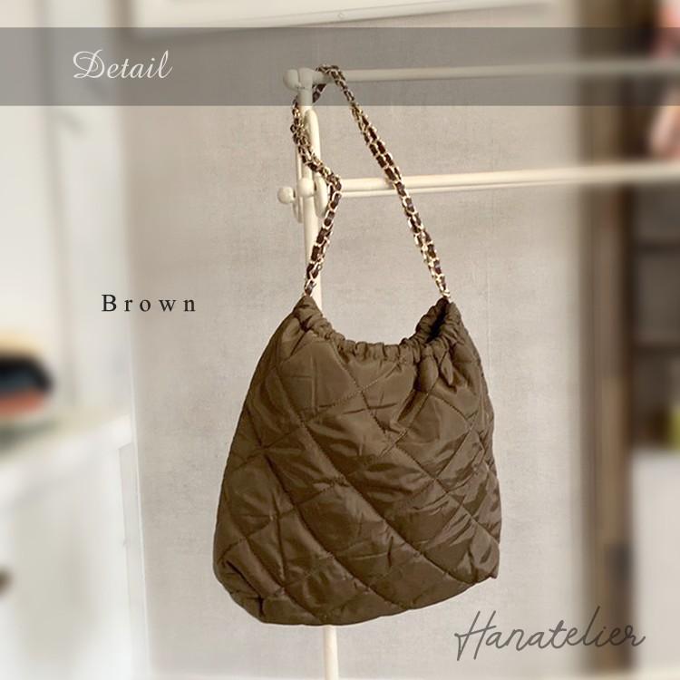 5色☆中綿キルティングトートバッグ・リボンチェーン付きbag065