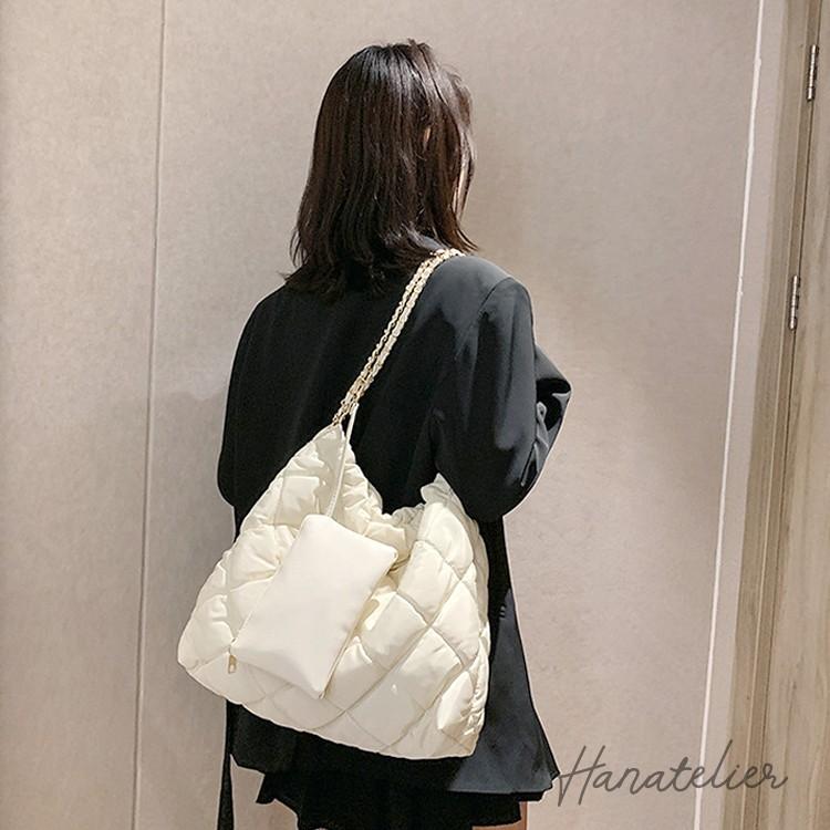 5色☆中綿キルティングトートバッグ・リボンチェーン付きbag065