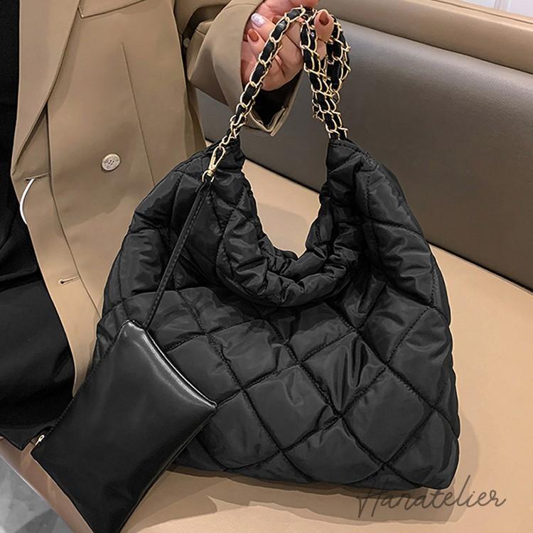 5色☆中綿キルティングトートバッグ・リボンチェーン付きbag065