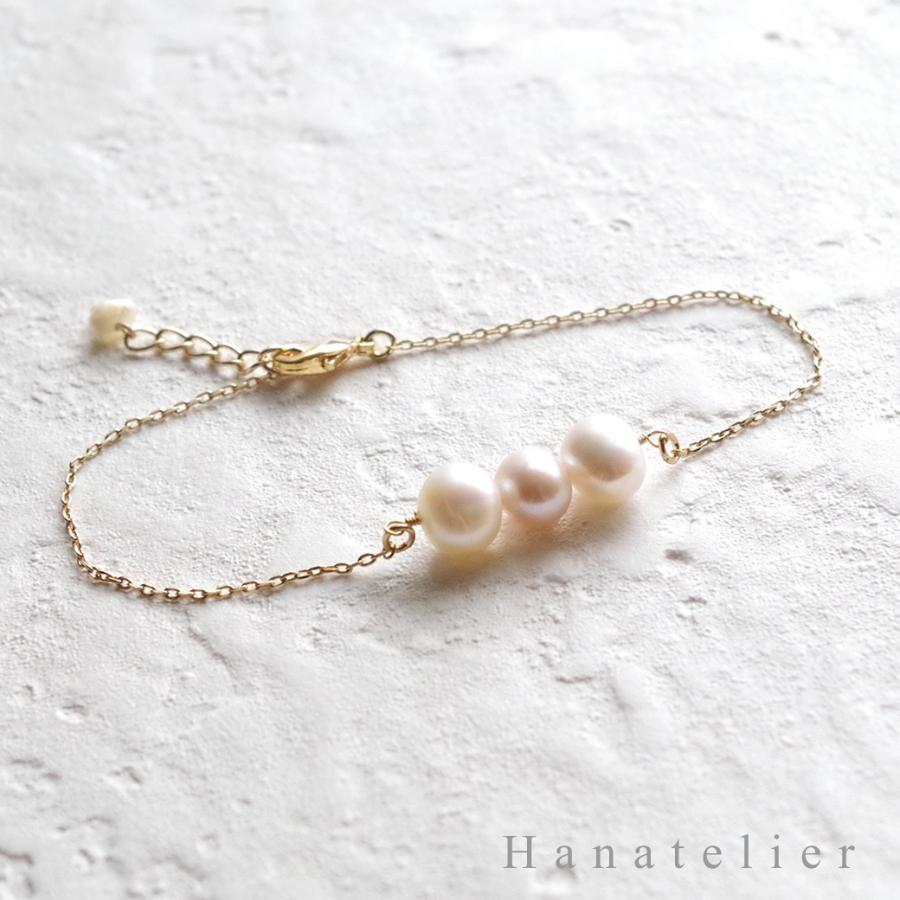 3粒淡水パールの華奢ブレスレット【メール便OK】bra005 : Hanatelier 
