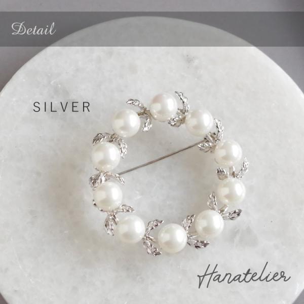 上質パール＆リーフのサークルブローチSILVERPINKGOLD bro005 入学式