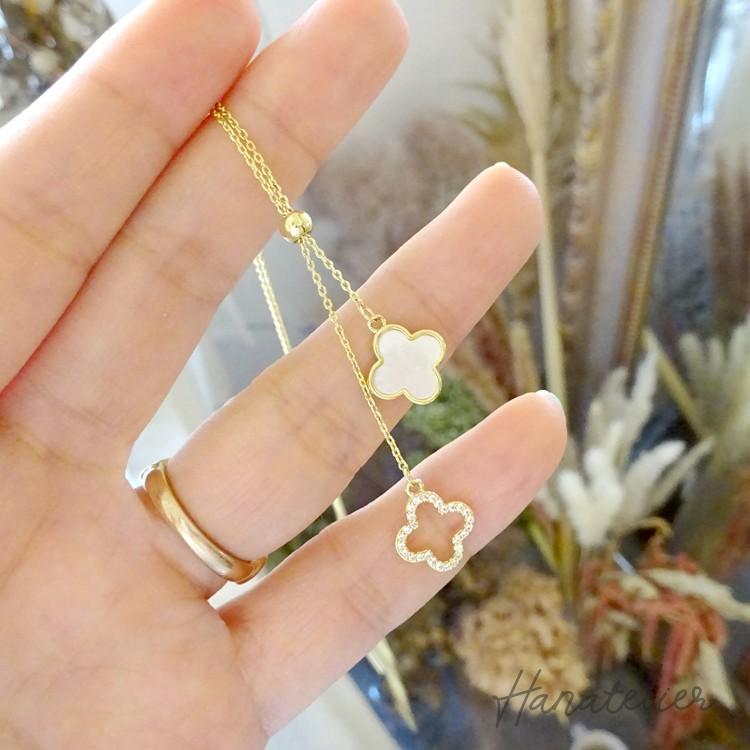 SILVER登場！】2連シェルクローバーのラリエットネックレス・スライド
