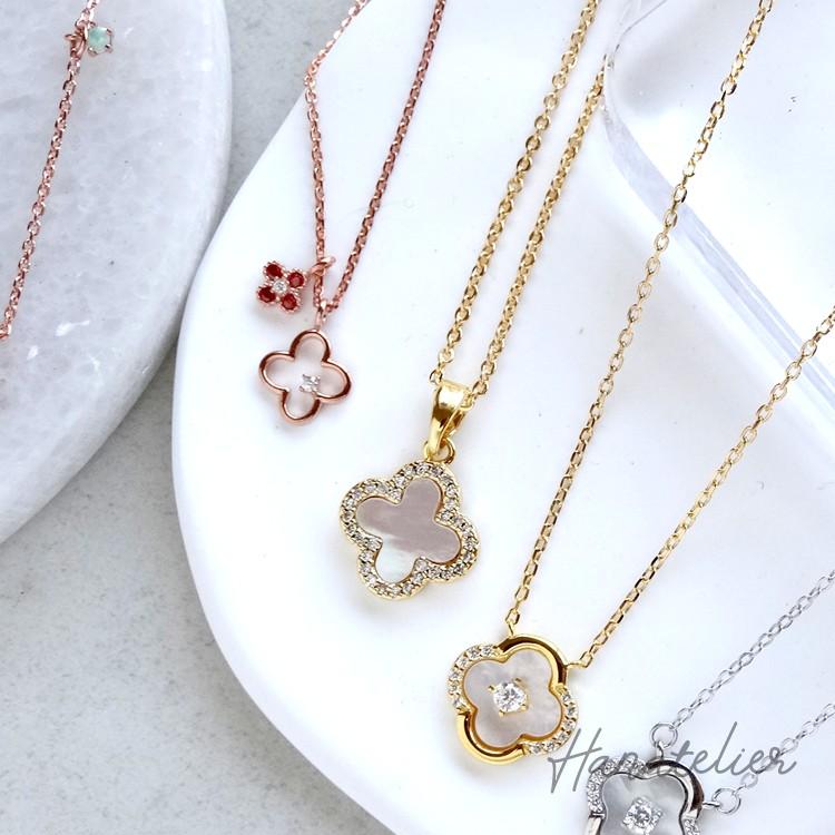 キュービックジルコニアとシェルのネックレス nec044 : Hanatelier