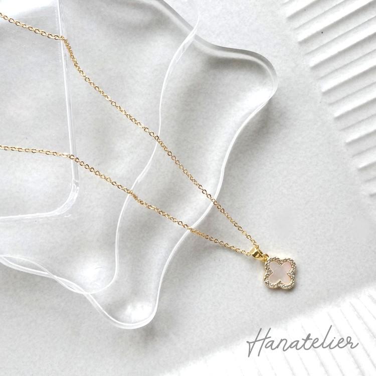キュービックジルコニアとシェルのネックレス nec044 : Hanatelier