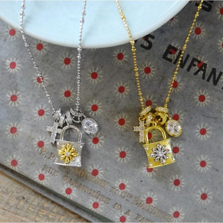 7連チャームのFLOWER南京錠ネックレス カスタマイズ可能 nec062