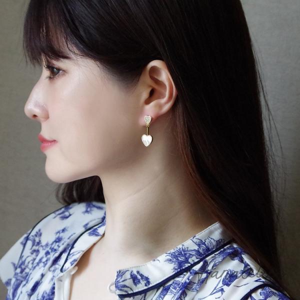 ピアス キュービックジルコニア＆シェルのアシンメトリーハートピアス 