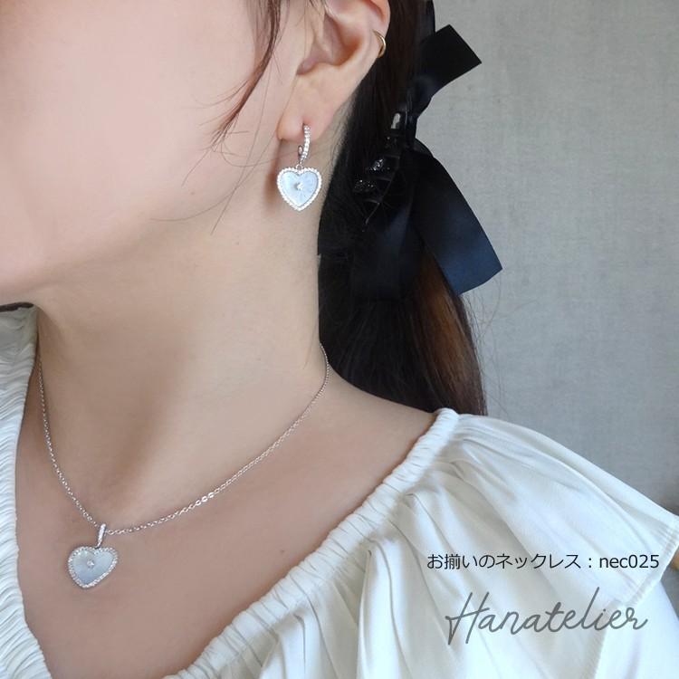 送料無料！ギヨシェ彫り白蝶貝シェルのハートピアス＆フープピアス