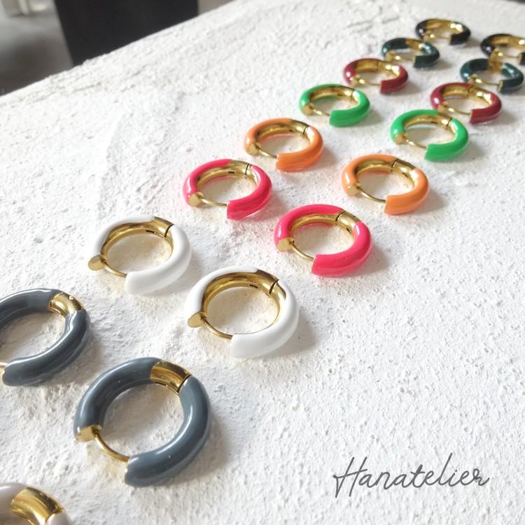 ピアス no.205 11色＞ステンレス18KメッキのCOLORフープタッチピアス pie205 ☆加工