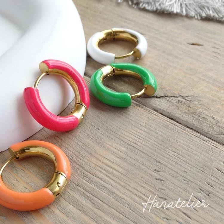11色＞ステンレス18KメッキのCOLORフープタッチピアス pie205 ☆加工