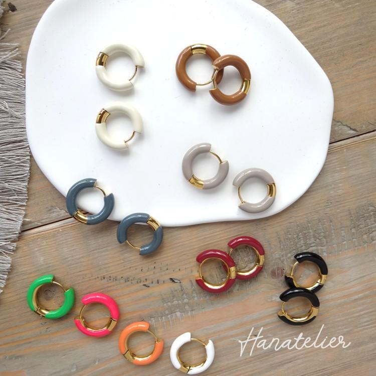11色＞ステンレス18KメッキのCOLORフープタッチピアス pie205 ☆加工