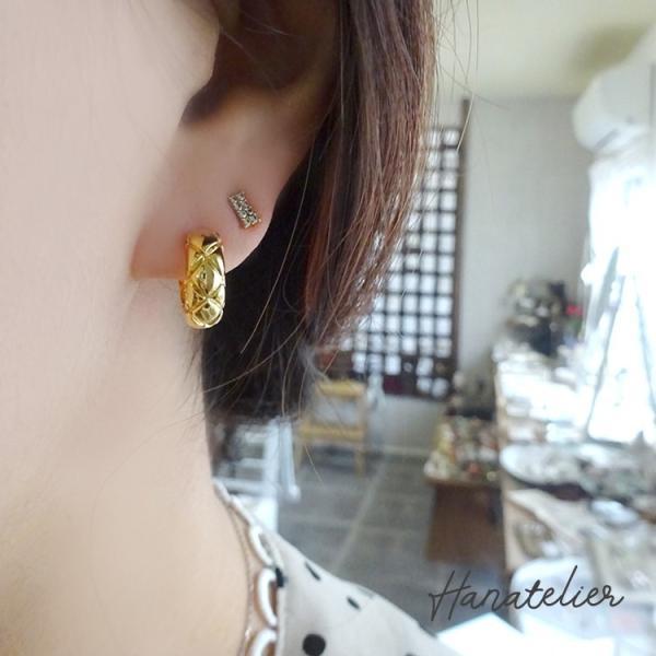 ピアス 高品質 小さめぷっくりキルティングメタルフープピアス フープ