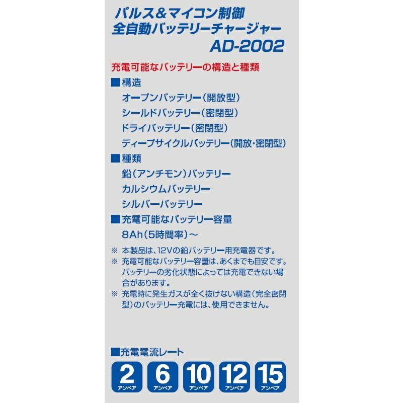 ACDelco(ACデルコ) パルス&マイコン制御バッテリー充電器 全自動バッテリーチャージャー 12V専用 品番：AD-2002｜hanatora｜08