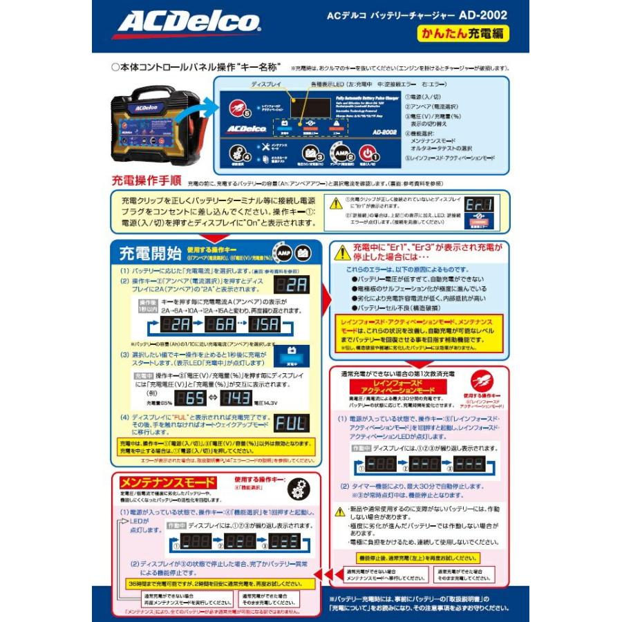 ACDelco(ACデルコ) パルス&マイコン制御バッテリー充電器 全自動バッテリーチャージャー 12V専用 品番：AD-2002｜hanatora｜09