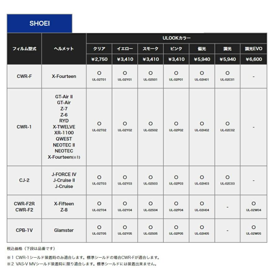 ULOOK 2輪ヘルメット用防曇フィルム 偏光 【CWR-F2/F2R用】 品番：UL