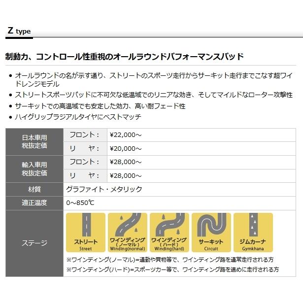 DIXCEL(ディクセル) ブレーキパッド Zタイプ フロント CHRYSLER/JEEP DODGE VIPER 8.3/8.4 V10 02-12 品番：Z1910001の画像