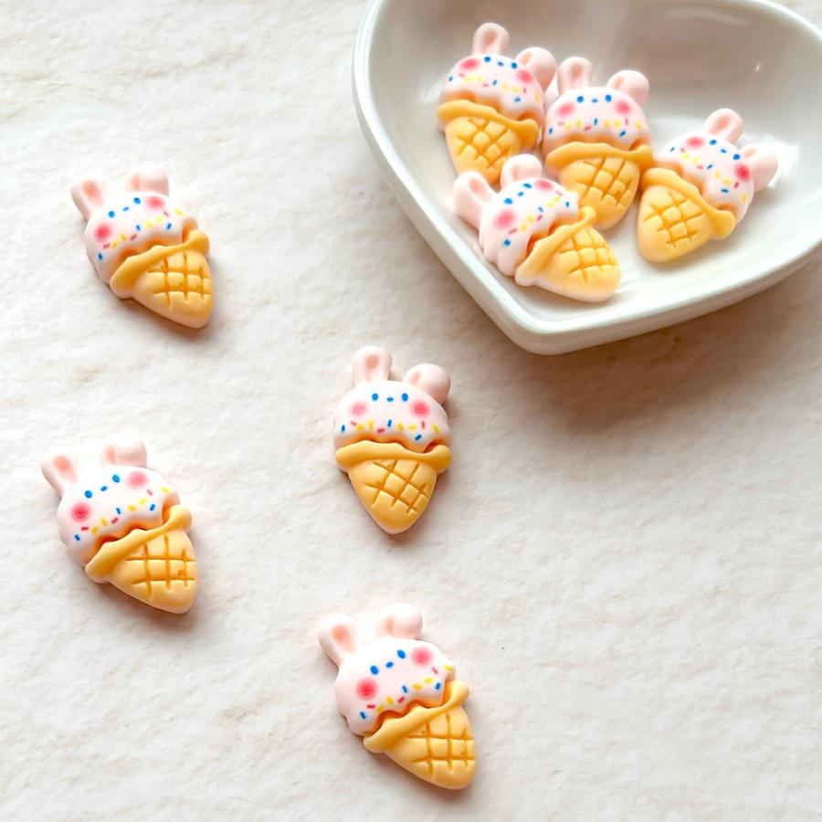 うさぎちゃん ハンドメイド 作家 ピンク ソフトクリームうさちゃんのデコパーツ ピンク 4個セット (A26
