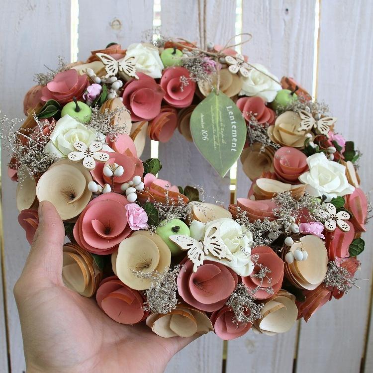 ドライフラワー リース Lサイズピンクフローラ 4718-A Φ325mm  