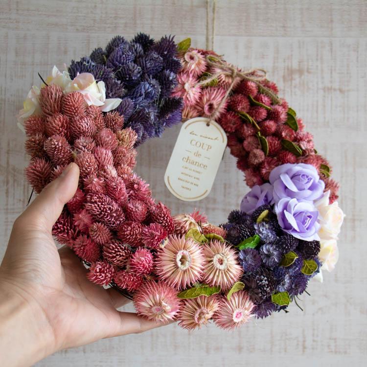 送料無料 玄関 リース ドライフラワー [パープルグラデーション