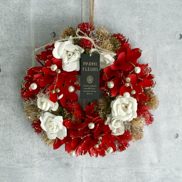 flower クリスマスリース CMナチュラルリースM ホワイトローズ Φ24