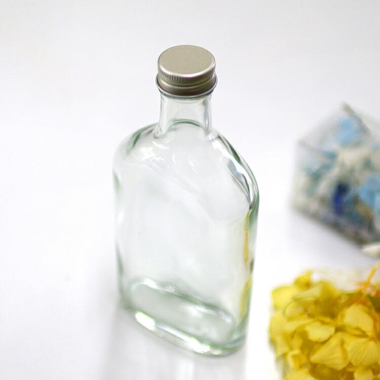 ハーバリウム作成用 200ml ガラス ウイスキー瓶 アルミキャップ付き