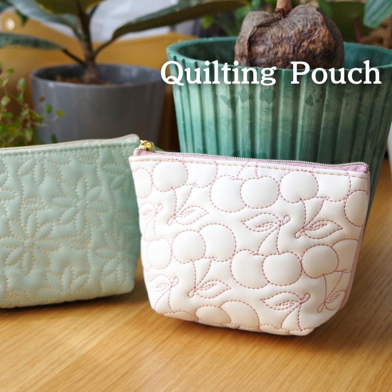 FLOWERING 花柄 さくらんぼ キルティング マチ付き ポーチ メイク