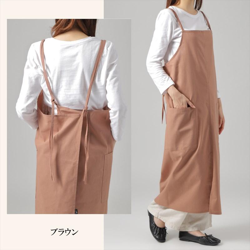 Aness(アネス) 細見えエプロン ロング丈 エプロン 着脱簡単 被るだけ