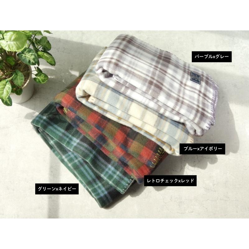 薄手 フリースブランケット 北欧風 ひざ掛け チェック柄 ステッチ入