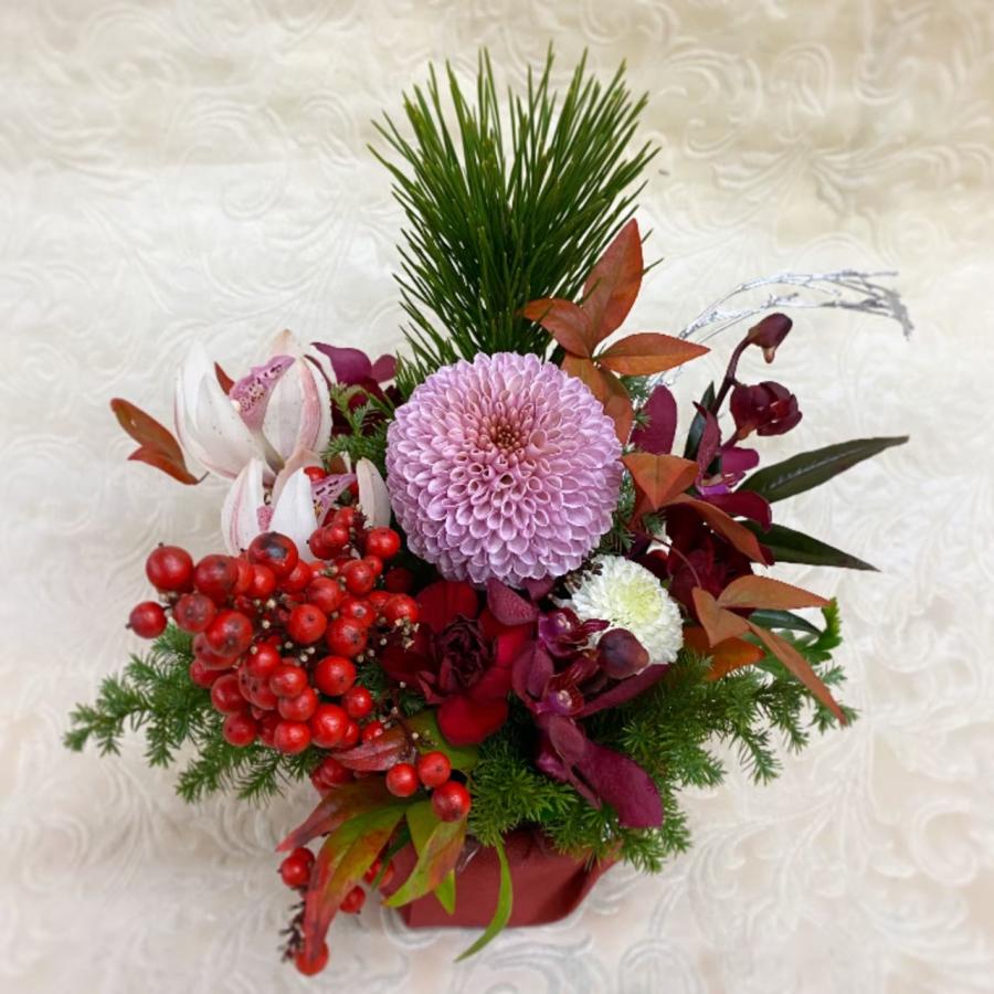 ✿大きなアレンジ花(お正月花・クリスマスにも飾りたい) 迎春アレンジ 正月飾り お正月の花 お年賀 迎春 花 ギフト しめ縄 送料