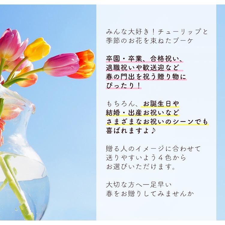 チューリップと春のお花の花束 ブーケ 選べる2色 チューリップのおめでとうブーケ 〜3/24までお届け ホワイトデー 花 誕生日 プレゼント 卒業祝い 卒業式｜hanayoshi-y｜03