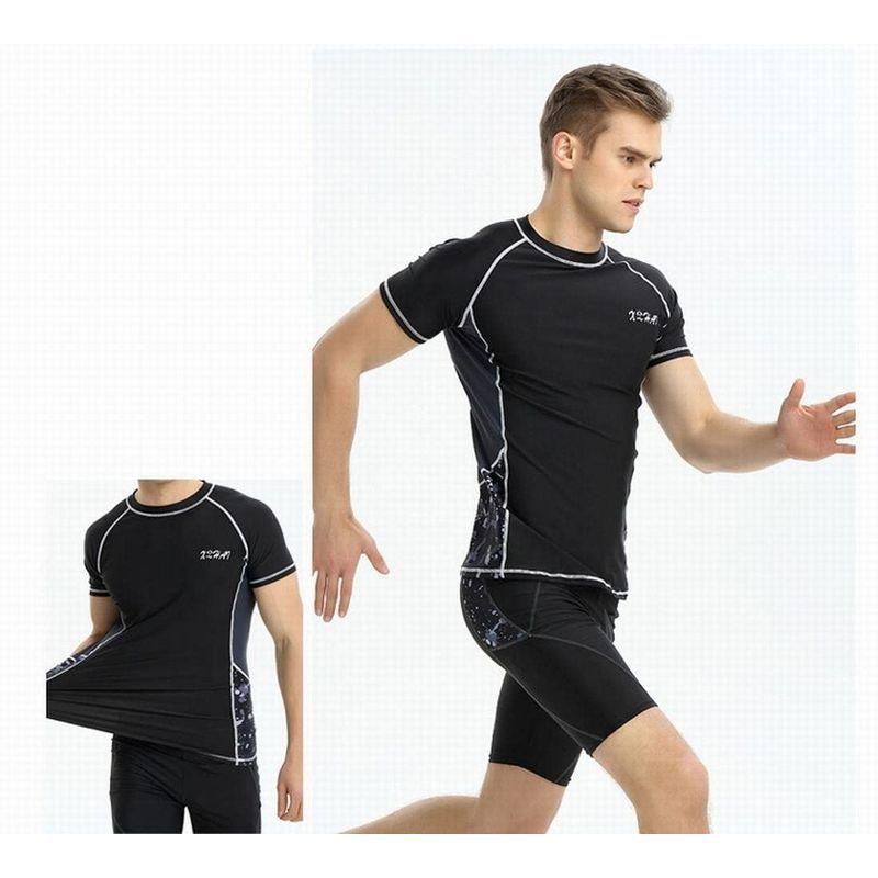 日本正規品 水着 ラッシュガード メンズ 水着 上下セット 競泳水着 海水パンツ 上着 サーフィンパンツ 2点セット 半袖 競泳用 水泳 日焼け防止 Xl Www Threeriversofs Com