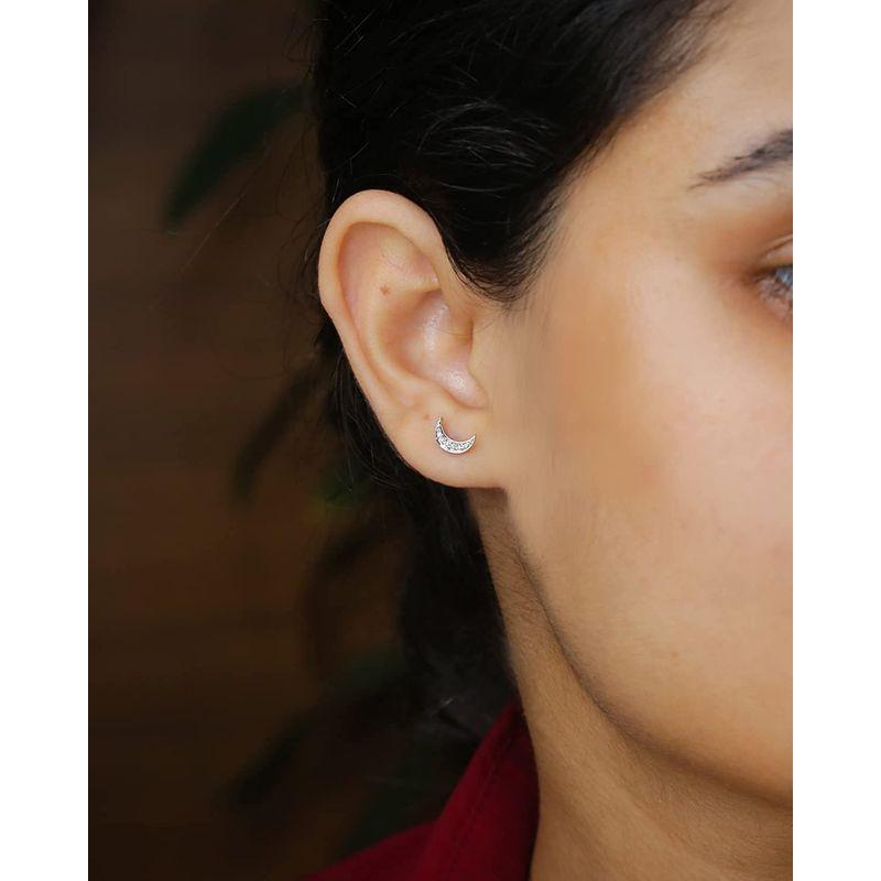 Shweta Creations イエローゴールド ダイヤモンド スタッド ムーンクレスト スタッドピアス | 0.09カラット 天然ブリリ Creations イエローゴールド ダイヤモンド スタッド ムーンクレスト スタッドピアス 09カラット 天然ブリリ