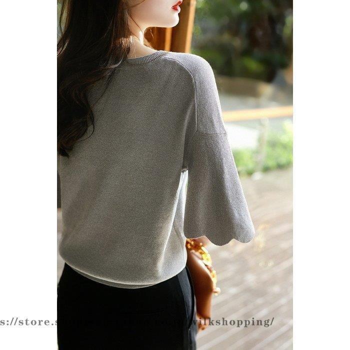限 定 販 売 ニット セーター ニットトップス レディース 40代 春夏秋 薄手ニットtシャツ ニット Tシャツ レディース 40代 春夏秋新作 上品tシャツ ブラウス Vネック インナー 薄手ニット ベルスリーブ 五分袖トップス 大人通勤 ゆったりtシャツ 30代 Www
