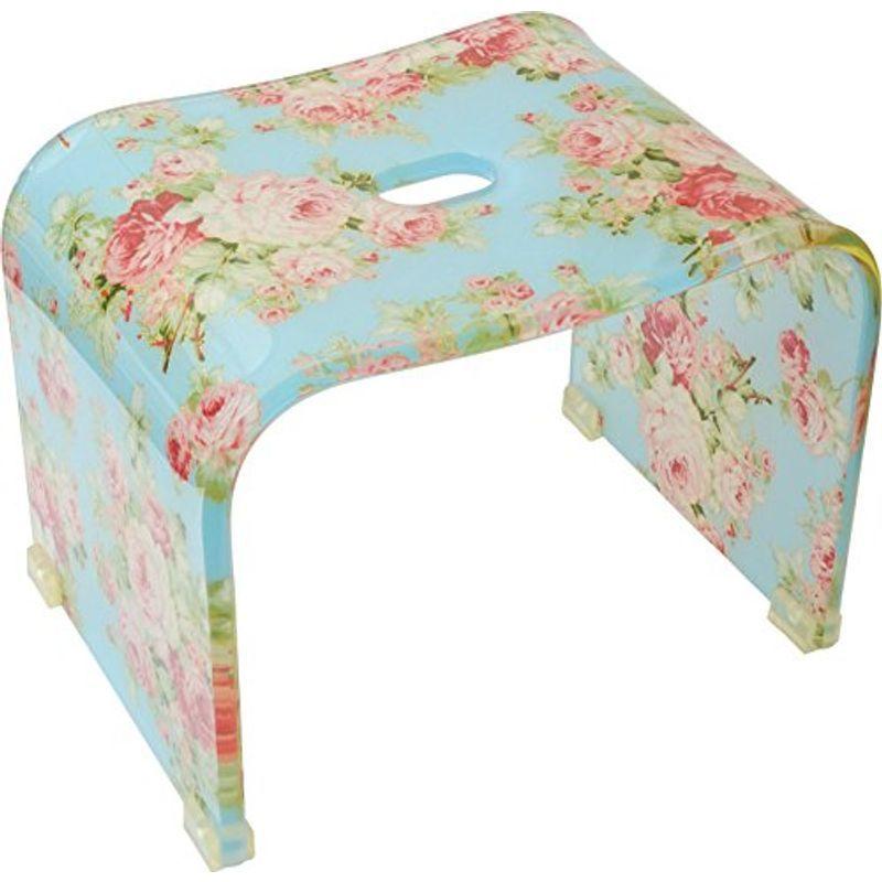 ロイアルアーデン バス チェア 風呂 椅子 いす アクリル 花柄 薔薇 カプリローズ ブルー 34×24×25.5cm 58670