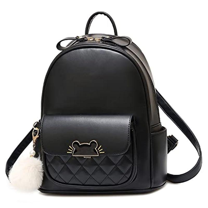 リュック レディース 小さめ リュックサック 女の子 レザー かわいい 大容量 猫金具 Black 日本未入荷