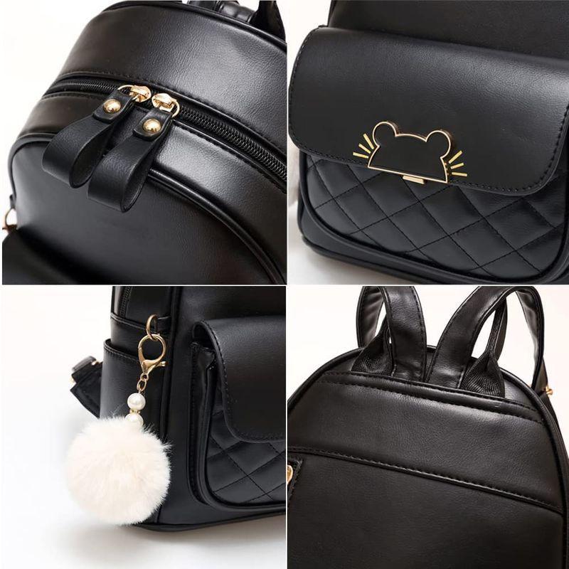 リュック レディース 小さめ リュックサック 女の子 レザー かわいい 大容量 猫金具 Black 日本未入荷