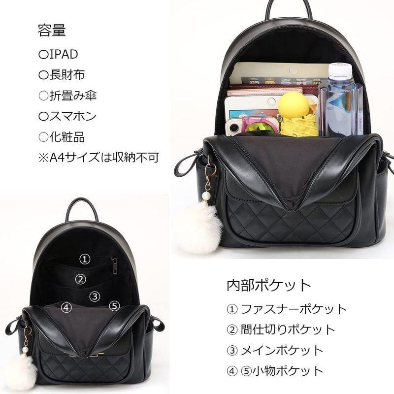 リュック レディース 小さめ リュックサック 女の子 レザー かわいい 大容量 猫金具 Black 日本未入荷