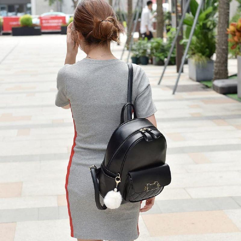 リュック レディース 小さめ リュックサック 女の子 レザー かわいい 大容量 猫金具 Black 日本未入荷
