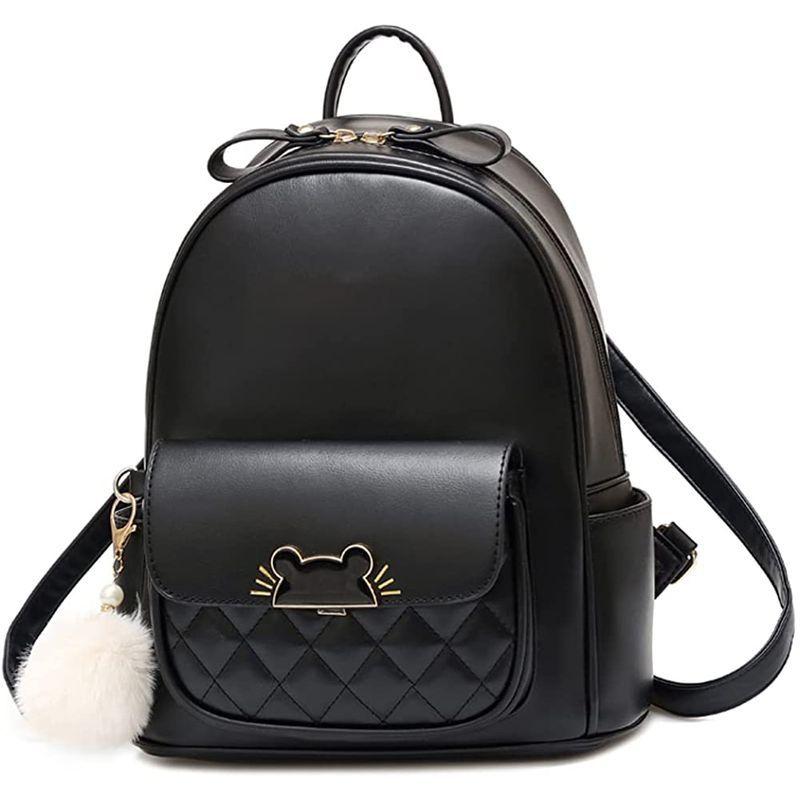 リュック レディース 小さめ リュックサック 女の子 レザー かわいい 大容量 猫金具 Black 日本未入荷