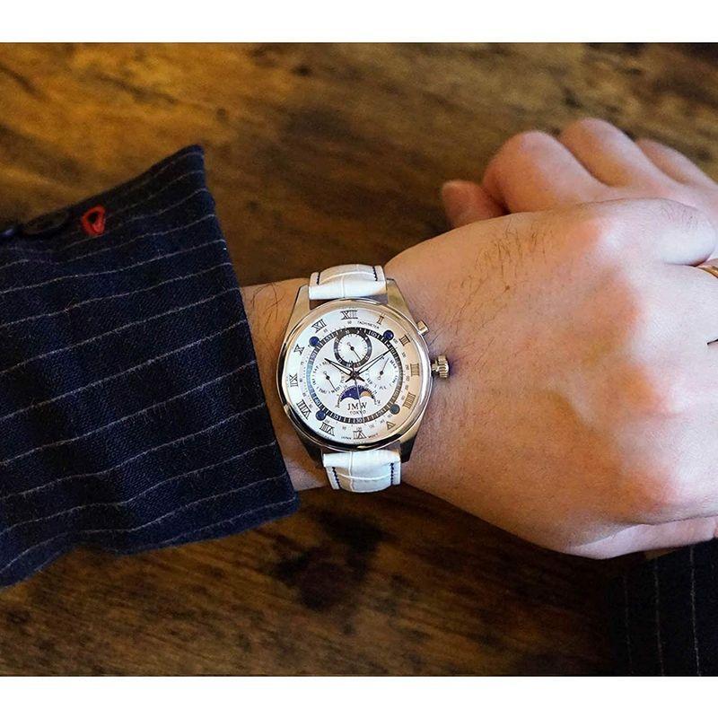 JMW TOKYO腕時計 メンズ 上級ムーンフェイズ 日本製ムーブメント 本革ベルト ローマ数字インデックス 100m防水 タキメーター ( TOKYO腕時計 メンズ 上級ムーンフェイズ 日本製ムーブメント 本革ベルト ローマ数字インデックス 100m防水 タキメーター ムーンフェイズ