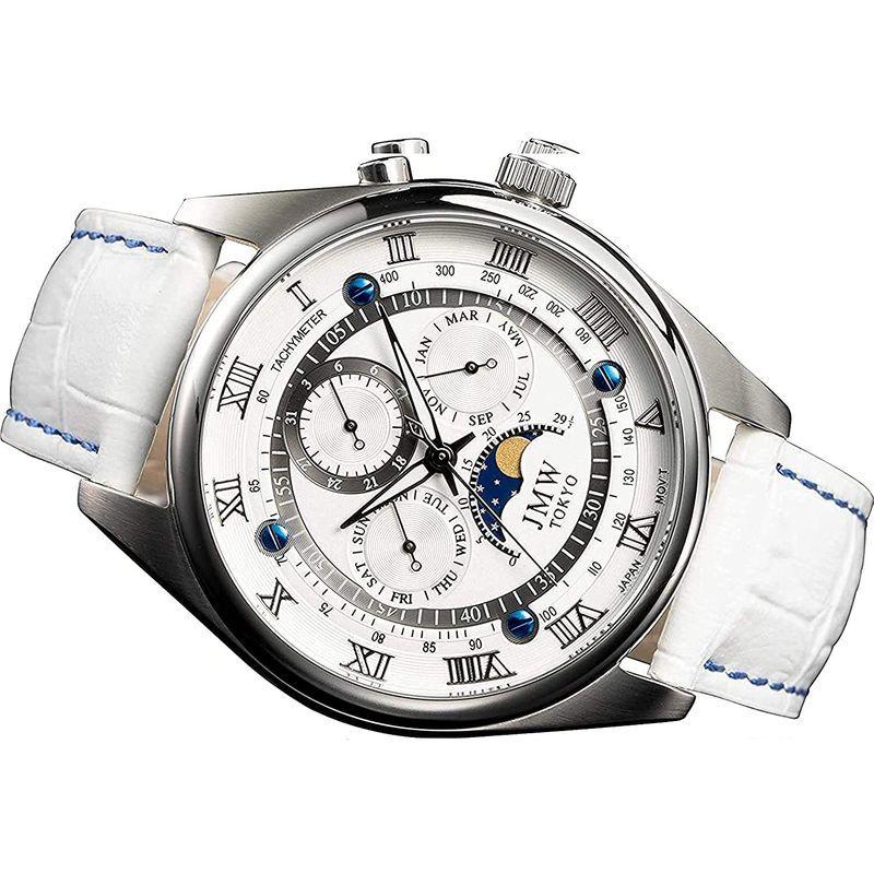 JMW TOKYO腕時計 メンズ 上級ムーンフェイズ 日本製ムーブメント 本革ベルト ローマ数字インデックス 100m防水 タキメーター ( TOKYO腕時計 メンズ 上級ムーンフェイズ 日本製ムーブメント 本革ベルト ローマ数字インデックス 100m防水 タキメーター ムーンフェイズ