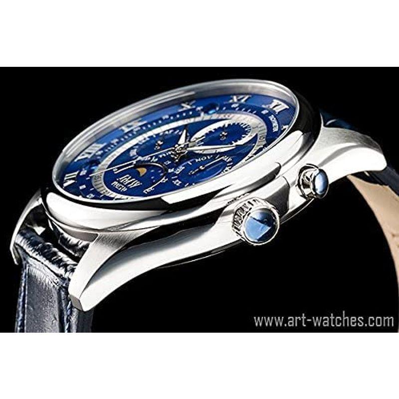 JMW TOKYOメンズ 腕時計 上級 ムーンフェイズ 日本製ムーブメント 100m防水 本革ベルト ローマンインデックス ブルー&シルバー ムーンフェイズ TOKYOメンズ 腕時計 上級 日本製ムーブメント 100m防水 本革ベルト ローマンインデックス ブルー&シルバー