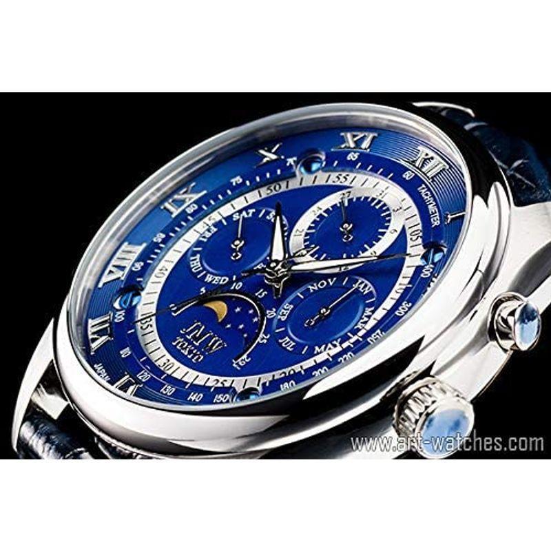 JMW TOKYOメンズ 腕時計 上級 ムーンフェイズ 日本製ムーブメント 100m防水 本革ベルト ローマンインデックス ブルー&シルバー ムーンフェイズ TOKYOメンズ 腕時計 上級 日本製ムーブメント 100m防水 本革ベルト ローマンインデックス ブルー&シルバー