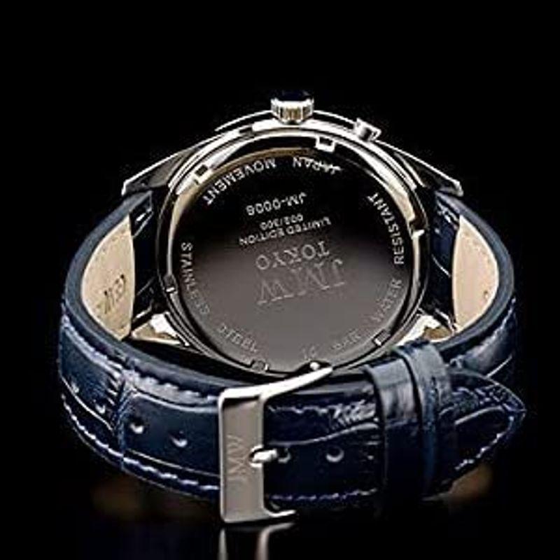 JMW TOKYOメンズ 腕時計 上級 ムーンフェイズ 日本製ムーブメント 100m防水 本革ベルト ローマンインデックス ブルー&シルバー ムーンフェイズ TOKYOメンズ 腕時計 上級 日本製ムーブメント 100m防水 本革ベルト ローマンインデックス ブルー&シルバー