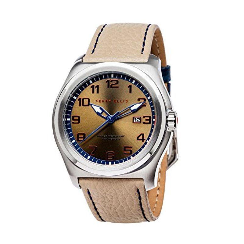 値頃 MEMPHIS(メンフィス) 腕時計 ペリー・エリス クォーツ レッド 正規輸入品 メンズ 04005-01 本革バンド mmケース 44 腕時計