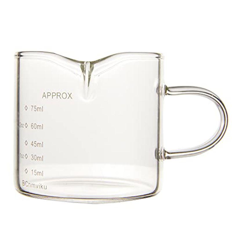 75ml計量カップハンドル付き エスプレッソショットグラス 目盛り付き 厚み強化 耐熱ガラス製 お酒グラス ワイングラス (1