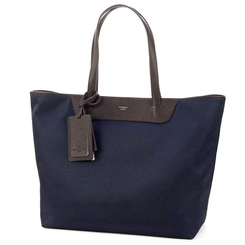 新品【PELLE MORBIDA】大容量トートバッグ ネイビー×ダークブラウン