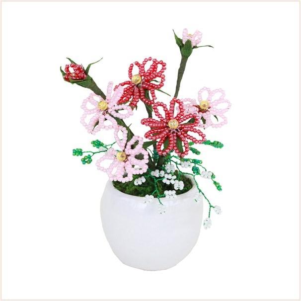 ハンドメイド　くくり花1350個＋ビーズ付きくくり花300個　セット 盆栽 ミニ コスモス 山久オリジナルビーズミニ鉢花シリーズ : 手芸の山