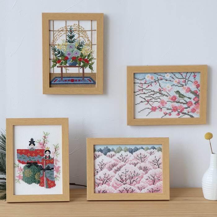 クロスステッチ 刺繍 キット 12ヶ月の小さな花風景 3月 桃の花と
