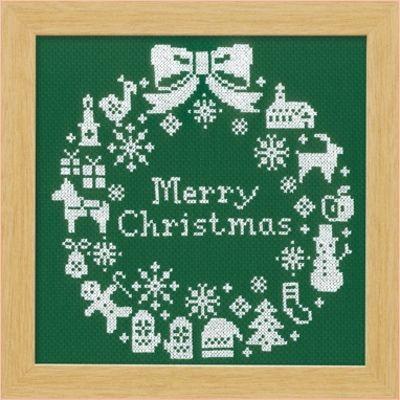 オリムパス X-101「クリスマスリース(グリーン)」 額 クロス・ステッチキット クリスマス 手芸キット 飾り 手作りキット 壁掛け｜handcraft