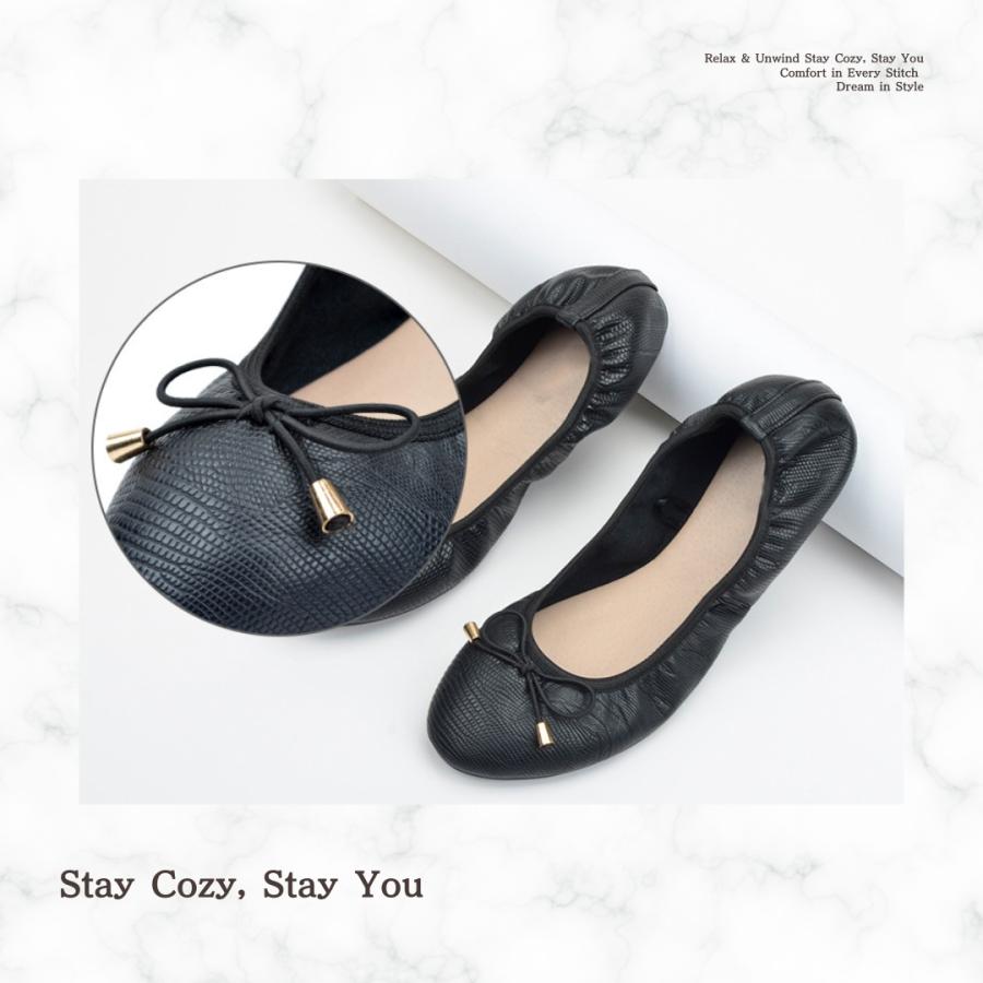 パンプス フラットシューズ  バレエシューズ 痛くない 歩きやすい 疲れない 折りたたみ 黒 革 リボン ラウンドトゥ オフィス 安い 入園式 卒園式 入学式 卒業式 |  | 10